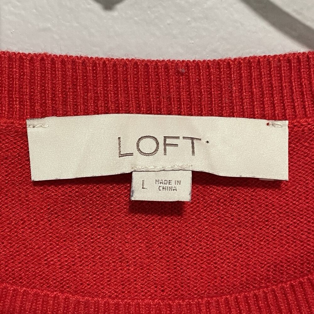LOFT Womens Penguin Family Knit Sweater Large Red Holiday Winter Novelty Animal - Picture 2 of 5